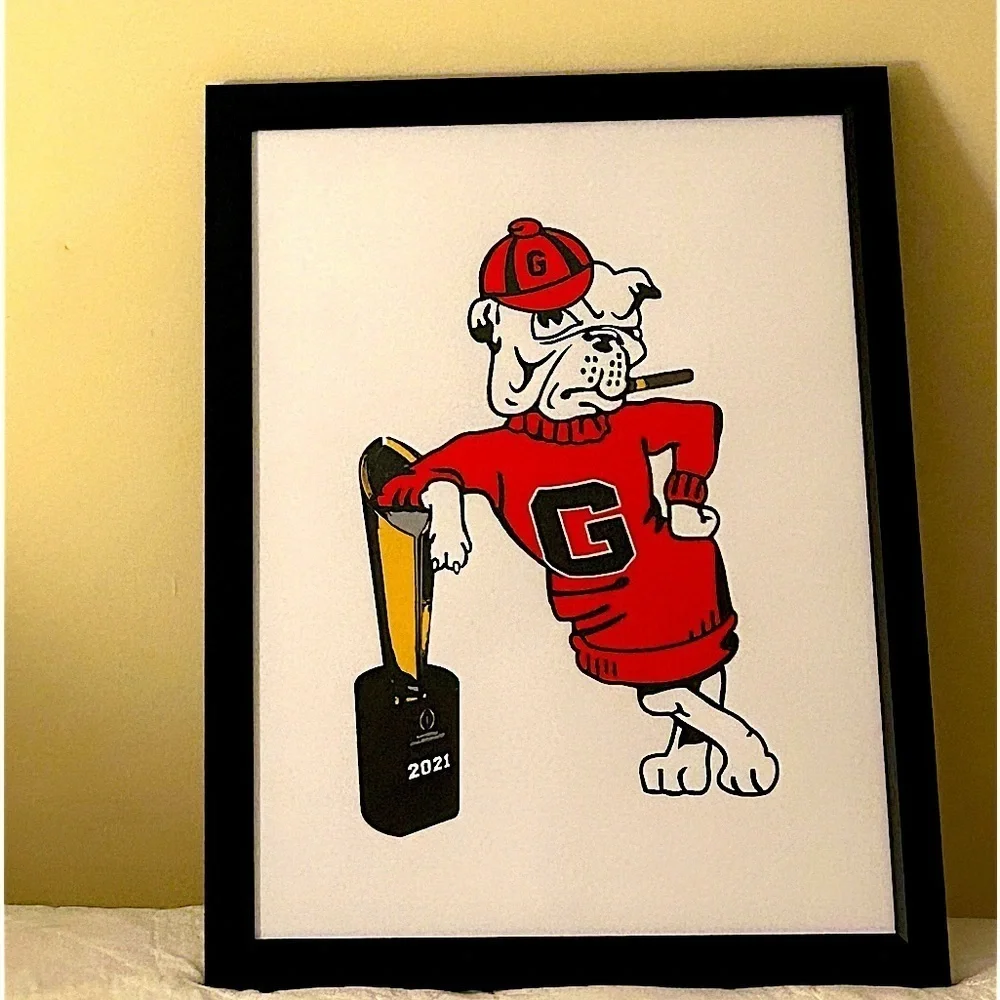 Professional Framed Leaning University of Georgia Bulldog Championship Art RSG